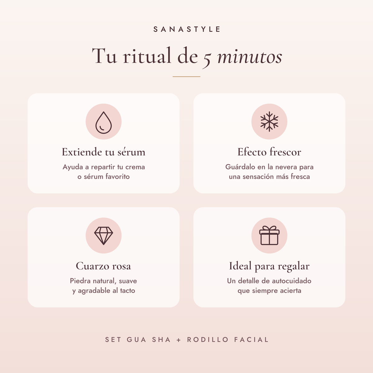 Set Gua Sha + Rodillo Facial de Cuarzo Rosa